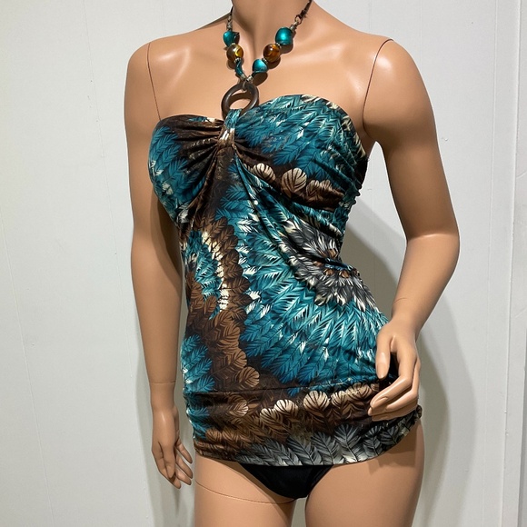 Vintage Belinda Top Blouse Size M Beads accents Halter Padded Bra Stretch USA - Picture 2 of 16